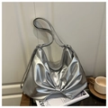 Chic silver metallic tote bag with large bow design and glossy finish for women - Silver