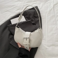Minimalist white crescent moon shoulder bag with large silver metal buckle detail - White