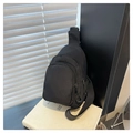 Minimalist black canvas crossbody chest bag with multi-zipper compartments and adjustable strap - Black