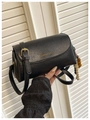 Black vintage cylinder crossbody bag with gold lettering and wooden bead tassel - With Pendant / Black