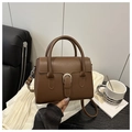 Brown vintage PU leather crossbody bag with silver buckle and adjustable shoulder strap - Coffee