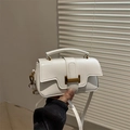Borsa a tracolla minimalista in pelle bianca con manico e chiusura in metallo oro - Bianco