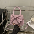 Petit sac carré rose avec nœud étincelant en strass et bandoulière élégante - Rose