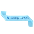 Fascia Mommy to Be in raso azzurro con impronte e orsetto per festa di baby shower - Blu