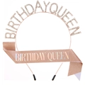 Set de Birthday Queen en oro rosa con diadema de diamantes y banda de purpurina - Oro Rosa Arcoíris