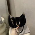 Sac bandoulière minimaliste noir en forme de croissant avec boucle dorée en forme de U - Noir