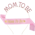 Dettaglio fascia rosa Mom To Be con scritte dorate e cerchietto con strass luminosi - Fascia E Fascia Rosa