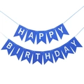 Blue Happy Birthday swallowtail banner for party decorations on a white background - Blue White Text