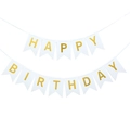 Weißes und goldenes HAPPY BIRTHDAY Banner-Set mit Schwalbenschwanz-Karten für Partys - Weiß