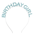 Silver Birthday Girl headband with sparkling light blue rhinestones for birthday party - Lake Blue