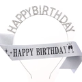 Glitzernde Happy Birthday Schärpe mit Strass Stirnband Party Dekoration Set in Silber - Silber