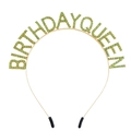 Détail du serre-tête doré Birthday Queen orné de cristaux de strass verts étincelants - Or / Vert