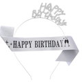Silver Happy Birthday rhinestone headband and glitter sash set for party celebrations - One Size / Glitter Silver