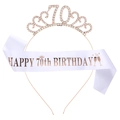 Rose gold 70th birthday kit with rhinestone crown tiara and white satin sash with gold foil - 70th Birthday Tiara And Sash (Rose Gold)