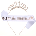 Roségoldene Krone zum 21. Geburtstag und weiße Satinschärpe für Partydekorationen - Tiara Und Schärpe Zum 21. Geburtstag (Roségold)