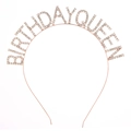 Rose gold Birthday Queen headband decorated with sparkling crystals for birthday party - Rose Gold