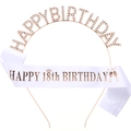 Rose gold Happy 18th Birthday headband and white satin sash set for party celebration - Rose Gold 18th