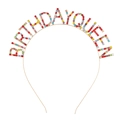 Serre-tête Birthday Queen avec strass multicolores sur cadre métallique fin - Coloré