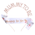 Diadema Mummy to Be oro rosa y banda de satén floral para fiesta baby shower - Juego de 2 Piezas Mummy To Be Oro Rosa