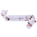 Set de banda y diadema Mommy to Be en satén blanco con letras doradas y diseño floral - Banda Estampada Mommy To Be