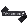 Elegant black 100 Fabulous birthday sash with silver foil lettering and crown icon - Satin Style / Black / Silver Text