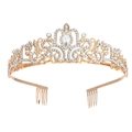 Elegantes goldenes Kristall-Diadem für Bräute mit Seitenkämmen und einem Tropfen-Strassstein - Gold