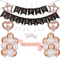 Set decorazioni festa pensione oro rosa e nero con striscione, palloncini e fascia - Set di Palloncini Con Tiara e Fascia