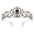 Silver Gothic tiara with black rhinestones and a pear-shaped center stone for parties - Silver/Black Zirconia