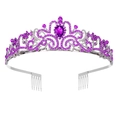 Silver alloy bridal tiara featuring purple crystals and teardrop gemstone with side combs - Silver Purple Stone