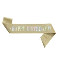 Banda de cumpleaños dorada brillante con texto arcoíris y alfiler de seguridad de metal - Talla única / Dorado Iridiscente