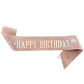 Banda de cumpleaños de purpurina oro rosa con texto holográfico HAPPY BIRTHDAY y pin - Talla única / Rose Gold with Holographic Lettering