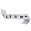 Silver glitter Happy Birthday sash for party decoration with black elegant lettering - One Size / Silver with Black Lettering