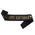 Fascia di compleanno in raso nero con scritte Happy Birthday in lamina d'oro - Taglia unica / Nero Oro Happy Birthday