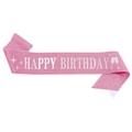 Pink glitter Happy Birthday sash with silver foil lettering for party celebrations - One Size / Pink Silver