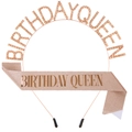 Set Birthday Queen con diadema in oro rosa e fascia glitterata per compleanno - Champagne
