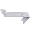 Elegant silver glitter sash with Happy Birthday lettering for party celebration - One Size / Silver with Silver Lettering