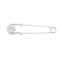 Silver safety pin brooch with a large round sparkling crystal for dress waist adjustment - White K/Silver