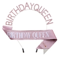 Set con fascia Birthday Queen glitter rosa e cerchietto in argento con strass - Rosa Con Lettere Bianche