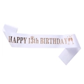 Écharpe en satin blanc avec inscription Happy 13th Birthday en feuille d'or rose - Taille unique / 13 Ans