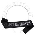 Serre-tête Happy Birthday argenté en alliage avec écharpe noire en satin à paillettes - Satin HAPPY BIRTHDAY / Argenté