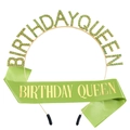 Set Birthday Queen con tiara in strass verdi e fascia in raso coordinata - Raso Verde