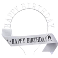 Serre-tête en alliage Silver Happy Birthday et ensemble écharpe pailletée pour anniversaire - Tissu à Paillettes / Argent