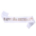 Écharpe d'anniversaire 50 ans en satin blanc avec lettrage or rose et couronne - Taille unique / 50 Ans