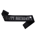 Écharpe d'anniversaire en satin noir avec lettrage argenté et motifs de fête - Taille unique / Noir Argent Happy Birthday