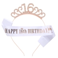 Roségold-Tiara zum 16. Geburtstag und weiße Satinschärpe mit glitzernden Strasssteinen - Tiara Und Schärpe Zum 16. Geburtstag (Roségold)
