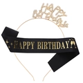 Golden Birthday Headband and Black Satin Sash with Gold Lettering Set for Party - One Size / Black Gold Happy Birthday Satin Sash (Black And Gold)