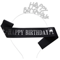 Silver rhinestone Happy Birthday headband with black glitter sash gift set - One Size / Silver Happy Birthday Satin Sash (Silver)
