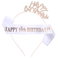 White and rose gold birthday set with 10th anniversary sash and rhinestone headband - One Size / 10th Birthday Happy Birthday Sash And Tiara (Rose Gold And White)