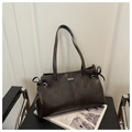 Grand sac cabas en simili cuir marron foncé avec cordons latéraux et logo en métal - Sans Pendentif / Café