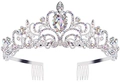Silver crystal birthday crown with rainbow rhinestone droplet and secure hair combs - Silver Tiara with AB Rhinestones
